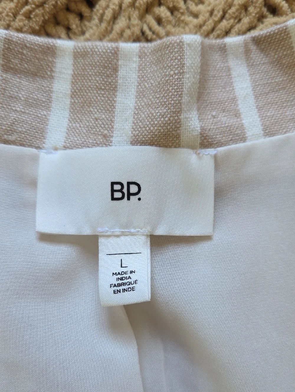 BP Nordstrom Tan & White Linen Blend Single Button Blazer - Size L - Picture 6 of 8